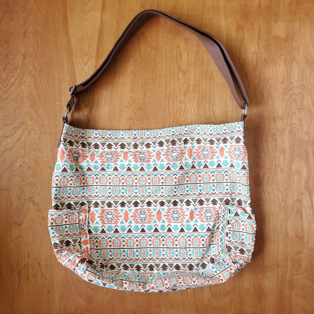 Steve Madden Canvas Tote Bag Aztec Tribal Colorful Southwest Pockets Beach